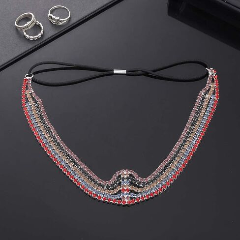 Layered Head Chain Rhinestone Hair Jewelry Elastic Headpiece Wedding Crystal Bridal Prom Costume Headband for Women and Girls in Saudi Arabia