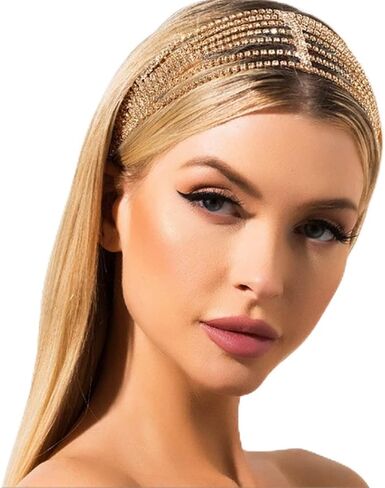 Layered Head Chain Rhinestone Hair Jewelry Elastic Headpiece Wedding Crystal Bridal Prom Costume Headband for Women and Girls in Kuwait