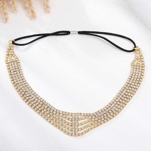 Layered Head Chain Rhinestone Hair Jewelry Elastic Headpiece Wedding Crystal Bridal Prom Costume Headband for Women and Girls in Kuwait