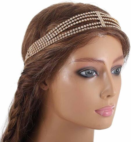 Layered Head Chain Rhinestone Hair Jewelry Elastic Headpiece Wedding Crystal Bridal Prom Costume Headband for Women and Girls in Kuwait