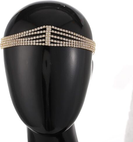 Layered Head Chain Rhinestone Hair Jewelry Elastic Headpiece Wedding Crystal Bridal Prom Costume Headband for Women and Girls in Kuwait