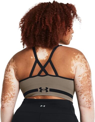 Under Armour Women's Seamless Low Impact Long Sports Bra, (200) Taupe Dusk / / Black, Medium in Saudi Arabia