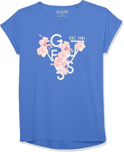 GUESS Girls' Organic Cotton Digital Print Logo Shirt, Blue Yves in Saudi Arabia