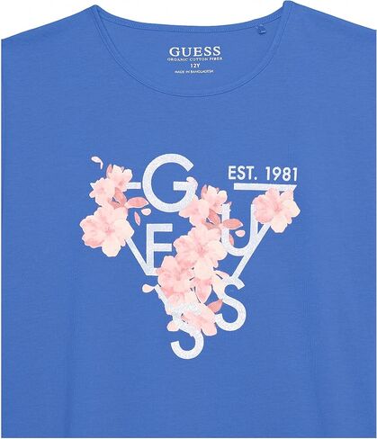 GUESS Girls' Organic Cotton Digital Print Logo Shirt, Blue Yves in Saudi Arabia