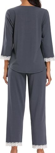 FMIRREO طقم بيجامة نسائي بأكمام طويلة ملابس نوم ناعمة طقم ملابس نوم بيجامة علوية من الدانتيل ورقبة وسراويل Pjs S-XXL in Kuwait