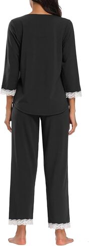 FMIRREO Women's Pajama Set Long Sleeve Sleepwear Soft Loungewear Sets Pajamas Top Scoop Lace Neck and Pants Pjs S-XXL in Saudi Arabia