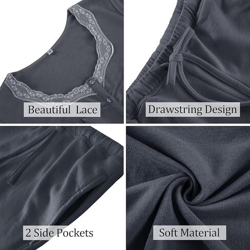 FMIRREO طقم بيجامة نسائي بأكمام طويلة ملابس نوم ناعمة طقم ملابس نوم بيجامة علوية من الدانتيل ورقبة وسراويل Pjs S-XXL in Kuwait