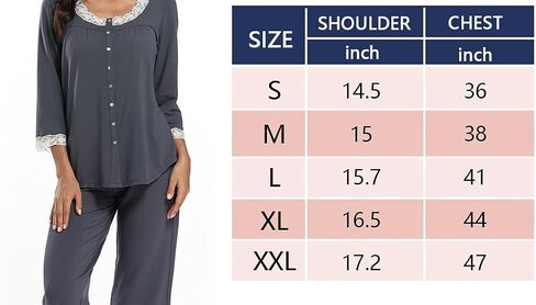 FMIRREO طقم بيجامة نسائي بأكمام طويلة ملابس نوم ناعمة طقم ملابس نوم بيجامة علوية من الدانتيل ورقبة وسراويل Pjs S-XXL in Kuwait