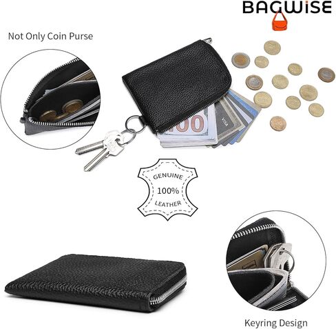 Bagwise المرأة عملة محفظة كيرينغ حامل عملة الحقيبة الصغيرة محفظة جلد طبيعي حامل بطاقة الائتمان حامل عملة معدنية لتغيير محفظة السيارة حامل عملات معدنية للرجال النساء (أسود) in Kuwait