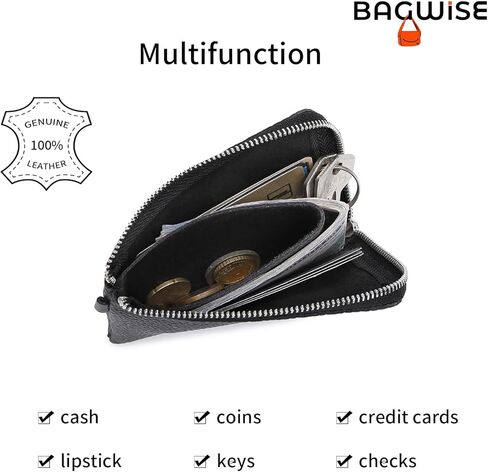 Bagwise المرأة عملة محفظة كيرينغ حامل عملة الحقيبة الصغيرة محفظة جلد طبيعي حامل بطاقة الائتمان حامل عملة معدنية لتغيير محفظة السيارة حامل عملات معدنية للرجال النساء (أسود) in Kuwait