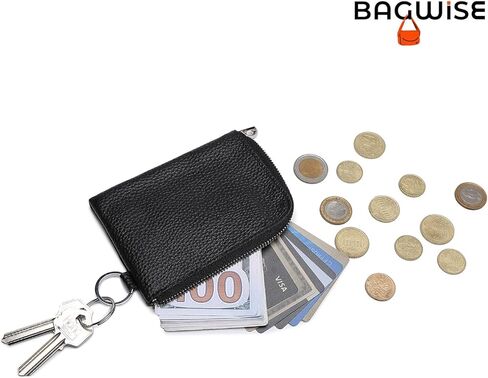 Bagwise المرأة عملة محفظة كيرينغ حامل عملة الحقيبة الصغيرة محفظة جلد طبيعي حامل بطاقة الائتمان حامل عملة معدنية لتغيير محفظة السيارة حامل عملات معدنية للرجال النساء (أسود) in Kuwait