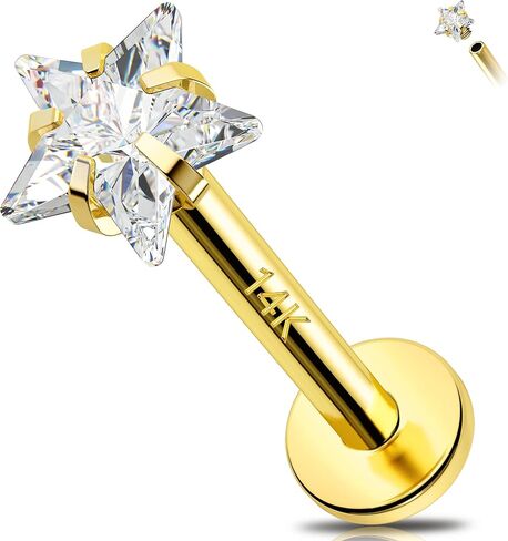Melighting 14K الصلبة الذهب الغضروف القرط 16G الذهب القلب شقة الظهر القرط نجمة اللولب ثقب المجوهرات داخليا مترابطة منحني تشيكوسلوفاكيا الذهب مجوهرات Labret للنساء 8mm in Kuwait