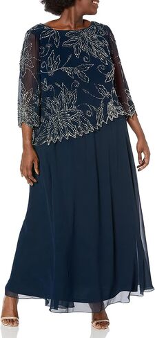 J Kara Women's Plus Size 3/4 Sleeve Scallop Edge Bodice Mock Flare Dress in Kuwait