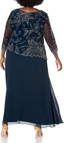 J Kara Women's Plus Size 3/4 Sleeve Scallop Edge Bodice Mock Flare Dress in Kuwait