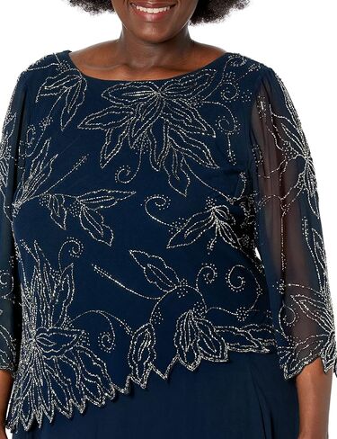 J Kara Women's Plus Size 3/4 Sleeve Scallop Edge Bodice Mock Flare Dress in Kuwait