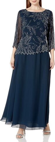J Kara Women's Plus Size 3/4 Sleeve Scallop Edge Bodice Mock Flare Dress in Kuwait