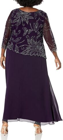 J Kara Women's Plus Size 3/4 Sleeve Scallop Edge Bodice Mock Flare Dress in Saudi Arabia