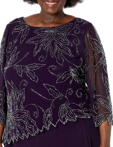 J Kara Women's Plus Size 3/4 Sleeve Scallop Edge Bodice Mock Flare Dress in Saudi Arabia