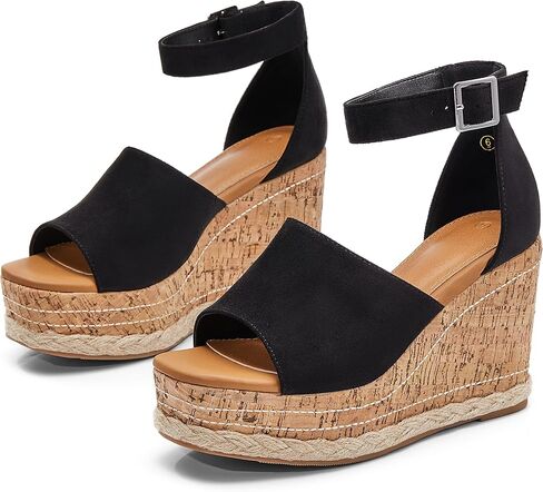 صنادل صيفية نسائية من LAICIGO بمقدمة مفتوحة ونعل عريض بكعب عريض وإبزيم للكاحل in Kuwait