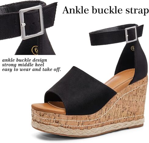 صنادل صيفية نسائية من LAICIGO بمقدمة مفتوحة ونعل عريض بكعب عريض وإبزيم للكاحل in Kuwait