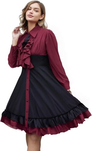 Etergarment Women's Long Sleeves Gothic Dress, Bodycon Goth Lolita Dresses(Size:Small) Red in Saudi Arabia