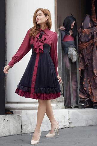 Etergarment Women's Long Sleeves Gothic Dress, Bodycon Goth Lolita Dresses(Size:Small) Red in Saudi Arabia