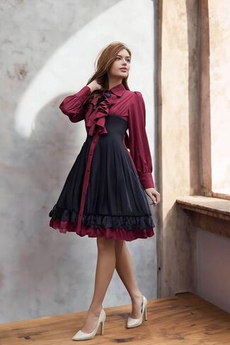 Etergarment Women's Long Sleeves Gothic Dress, Bodycon Goth Lolita Dresses(Size:Small) Red in Saudi Arabia