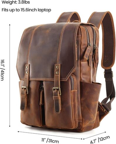 حقيبة ظهر من الجلد المحبب بالكامل للرجال من JOYIR مقاس 15.6 بوصة حقيبة كمبيوتر محمول كلاسيكية للمشي لمسافات طويلة والسفر والمكتب وحقيبة العمل in Kuwait