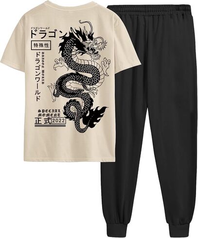COZYEASE Men's 2 Piece Outfits Graphic Short Sleeve Crewneck Vintage Summer T Shirt and Jogger Sweatpants Set in Saudi Arabia