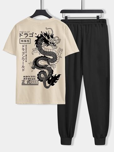 COZYEASE Men's 2 Piece Outfits Graphic Short Sleeve Crewneck Vintage Summer T Shirt and Jogger Sweatpants Set in Saudi Arabia