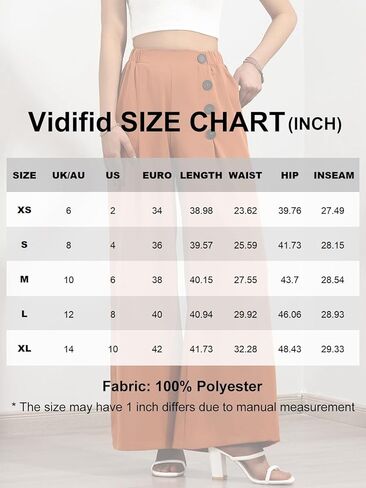 سراويل نسائية كاجوال واسعة الساق مرنة عالية الخصر وأزرار ديكور Palazzo فضفاضة صالة الأعمال مع جيوب in Kuwait