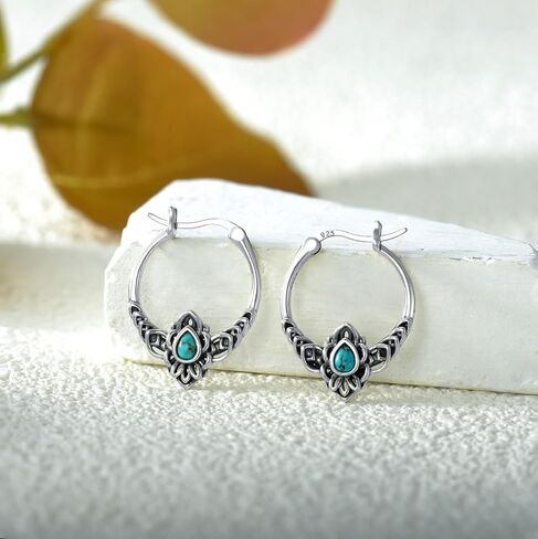 Althum الفيروز الطبيعي هوب أقراط للنساء 925 الفضة الاسترليني 3 * 4mm الفيروز أقراط للنساء الفيروز عيد ميلاد الأحجار الكريمة والمجوهرات هدايا in Kuwait