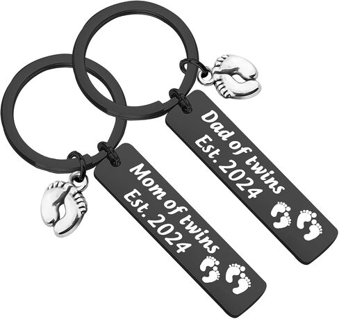 FUSTMW Parents of Twins Gifts Dad Mom of Twins Est 2024 Keychain Expecting Parents Gifts Baby Reveal in Saudi Arabia