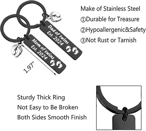FUSTMW Parents of Twins Gifts Dad Mom of Twins Est 2024 Keychain Expecting Parents Gifts Baby Reveal in Saudi Arabia