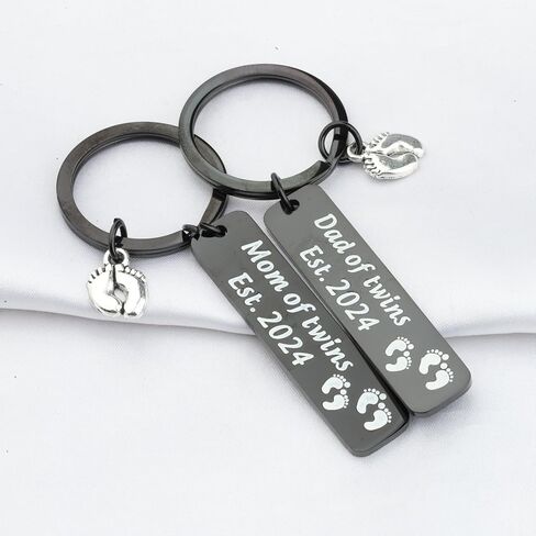 FUSTMW Parents of Twins Gifts Dad Mom of Twins Est 2024 Keychain Expecting Parents Gifts Baby Reveal in Saudi Arabia