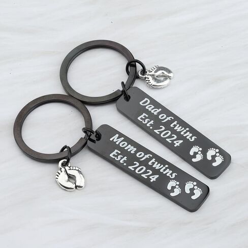 FUSTMW Parents of Twins Gifts Dad Mom of Twins Est 2024 Keychain Expecting Parents Gifts Baby Reveal in Saudi Arabia