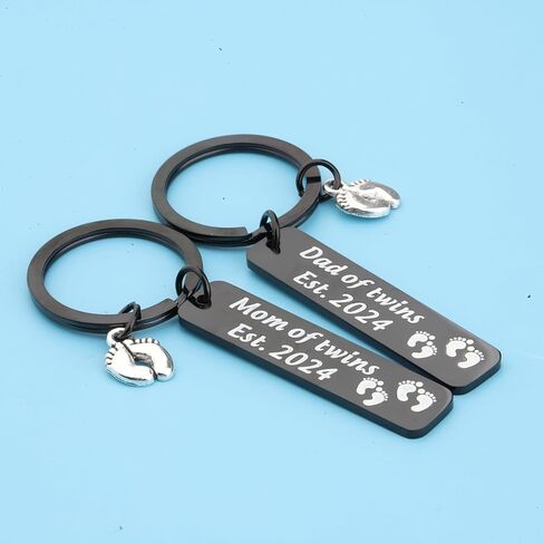 FUSTMW Parents of Twins Gifts Dad Mom of Twins Est 2024 Keychain Expecting Parents Gifts Baby Reveal in Saudi Arabia