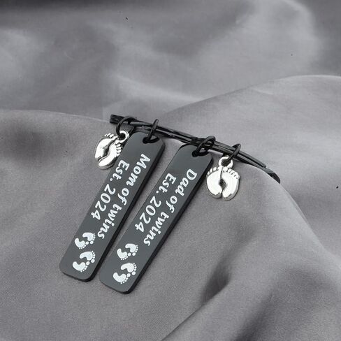 FUSTMW Parents of Twins Gifts Dad Mom of Twins Est 2024 Keychain Expecting Parents Gifts Baby Reveal in Saudi Arabia