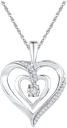 Diamond Heart Pendant Solid 925 Sterling Silver Heart Charm 1/10 Ctw. Wide (L = 14.7mm, W = 16.1mm, 11 Ctw.) in Saudi Arabia