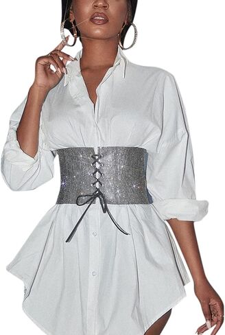 Caviotess Women Sparkly Rhinestone Waistband Bling Crystal Wide Waist Belt Corset Wedding Bridal Sash in Kuwait