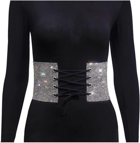 Caviotess Women Sparkly Rhinestone Waistband Bling Crystal Wide Waist Belt Corset Wedding Bridal Sash in Kuwait