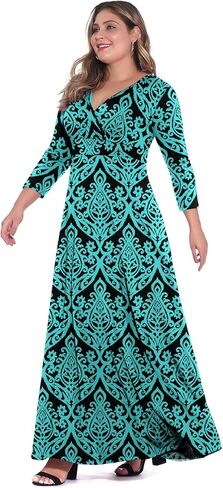 فستان POSESHE نسائي طويل برقبة على شكل حرف V وأكمام 3/4 مقاس كبير للحفلات المسائية in Kuwait