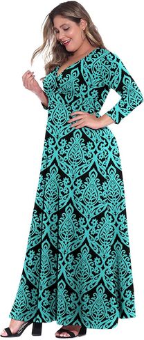 فستان POSESHE نسائي طويل برقبة على شكل حرف V وأكمام 3/4 مقاس كبير للحفلات المسائية in Kuwait