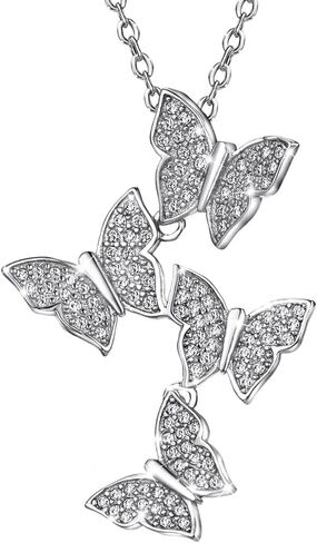 قلادة من الفضة الاسترليني على شكل فراشة قلادات زركونيا مكعبة للنساء مقاس 16-18 بوصة in Kuwait