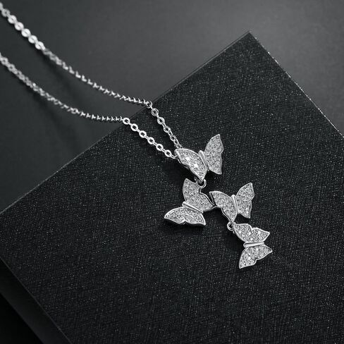قلادة من الفضة الاسترليني على شكل فراشة قلادات زركونيا مكعبة للنساء مقاس 16-18 بوصة in Kuwait