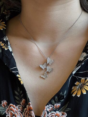 قلادة من الفضة الاسترليني على شكل فراشة قلادات زركونيا مكعبة للنساء مقاس 16-18 بوصة in Kuwait