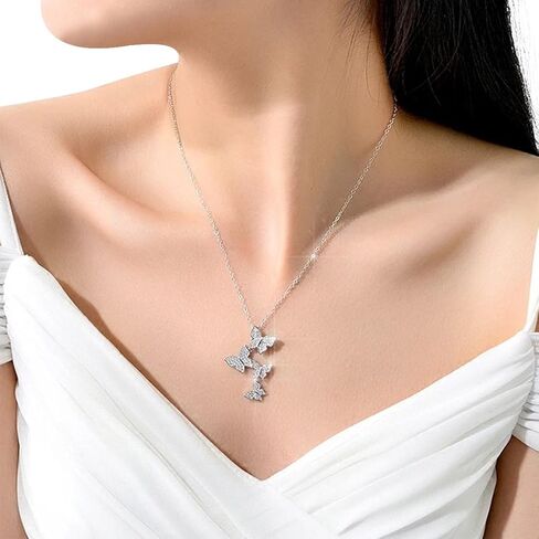 قلادة من الفضة الاسترليني على شكل فراشة قلادات زركونيا مكعبة للنساء مقاس 16-18 بوصة in Kuwait