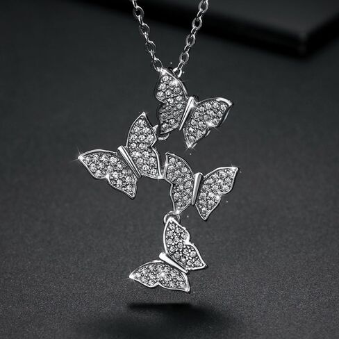 قلادة من الفضة الاسترليني على شكل فراشة قلادات زركونيا مكعبة للنساء مقاس 16-18 بوصة in Kuwait