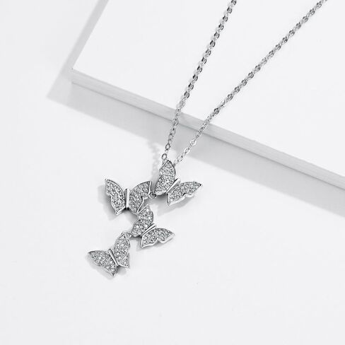 قلادة من الفضة الاسترليني على شكل فراشة قلادات زركونيا مكعبة للنساء مقاس 16-18 بوصة in Kuwait