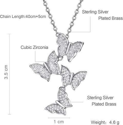 قلادة من الفضة الاسترليني على شكل فراشة قلادات زركونيا مكعبة للنساء مقاس 16-18 بوصة in Kuwait